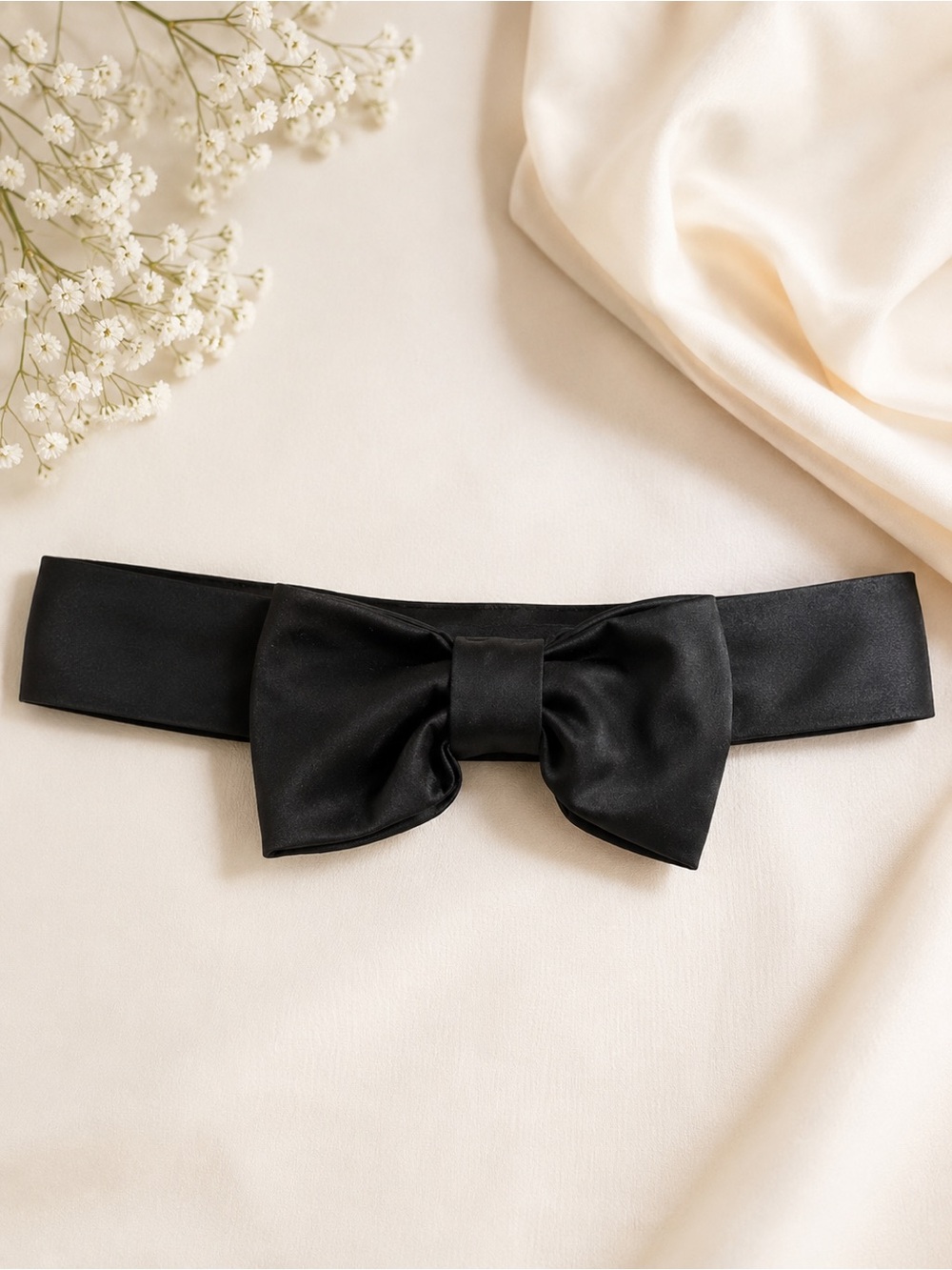 Black Satin Bow Waist Belt Adjustable Dress Formal Accessory